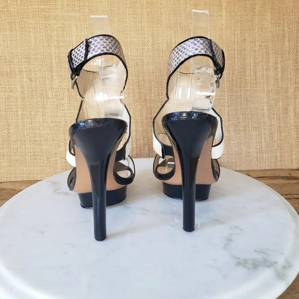 Vintage Charles Jourdan Black White Purple Iridescent Snakeskin Stiletto Heels 7